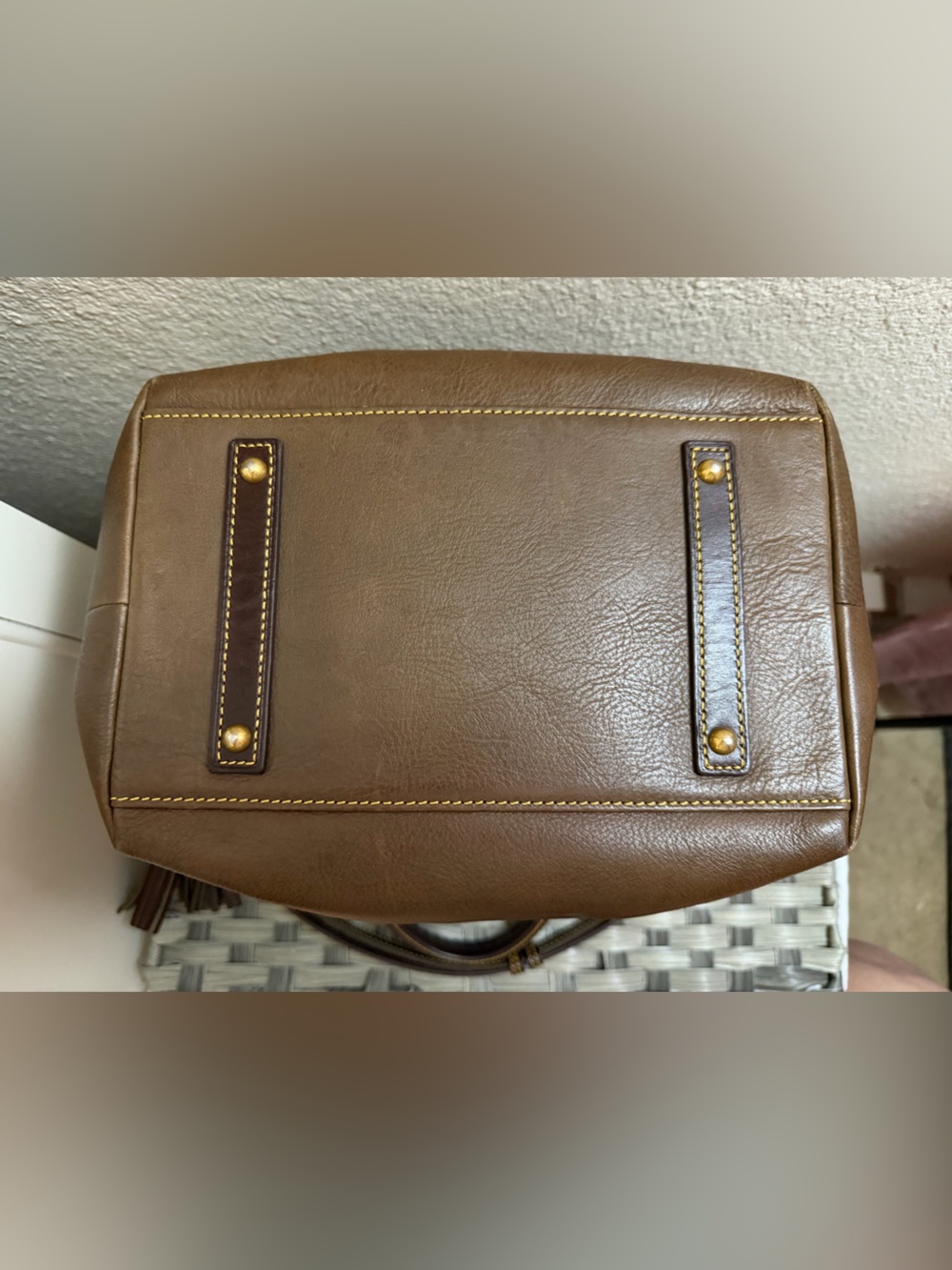 Dooney & Bourke Florentine Buckley Brown Leather Drawstring Satchel with Tassels - Picture 9 of 16